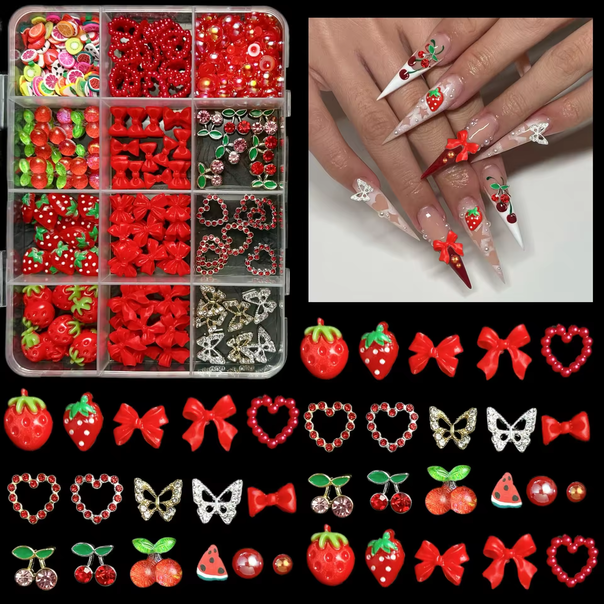 12Grids 3D Red Cherry/Bow/Stra - огляд і ціна Y2K Tech Accessories